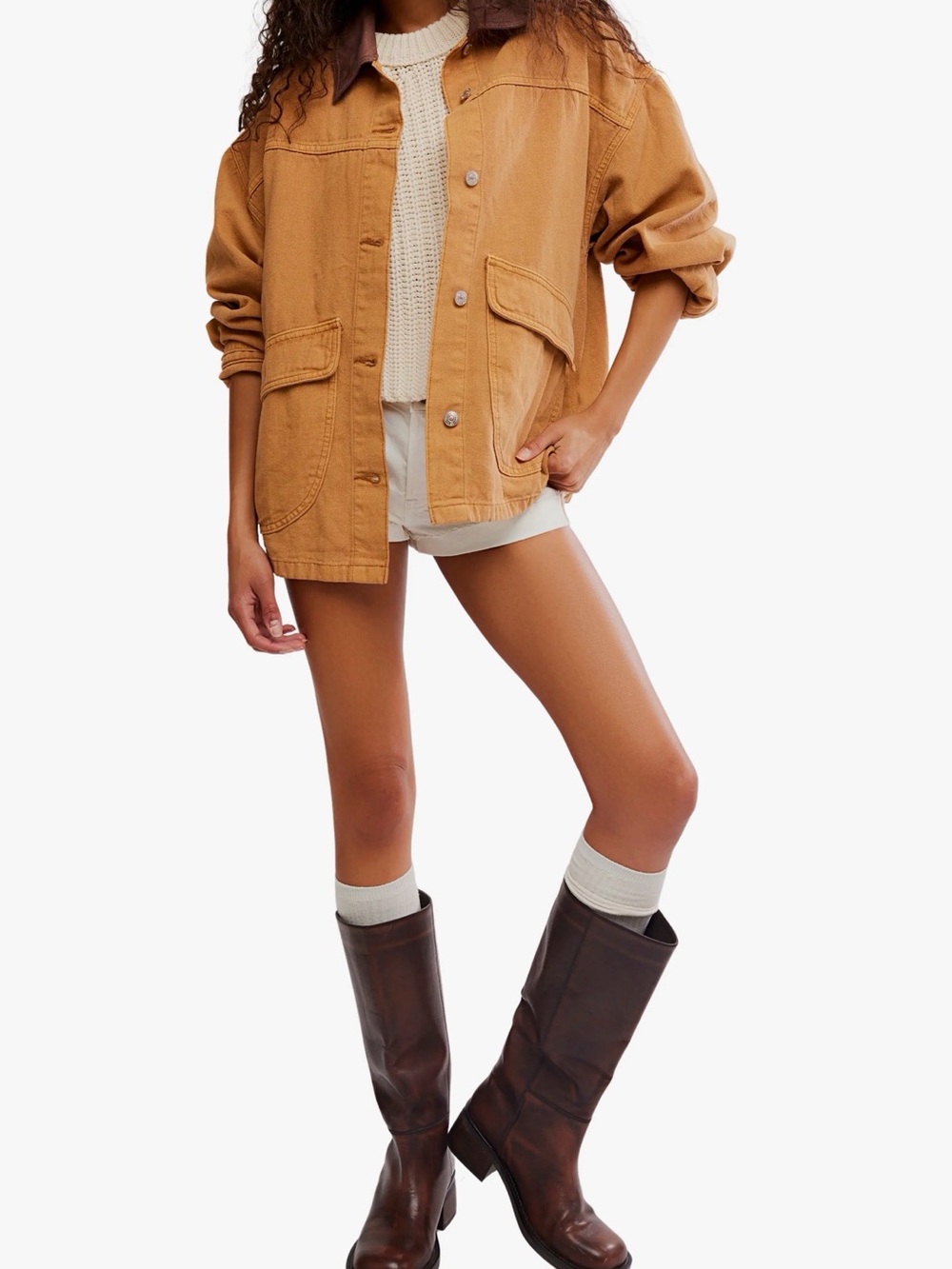 NWT Free People We the Free Lemon Denim Jacket in Meerkat Size XS